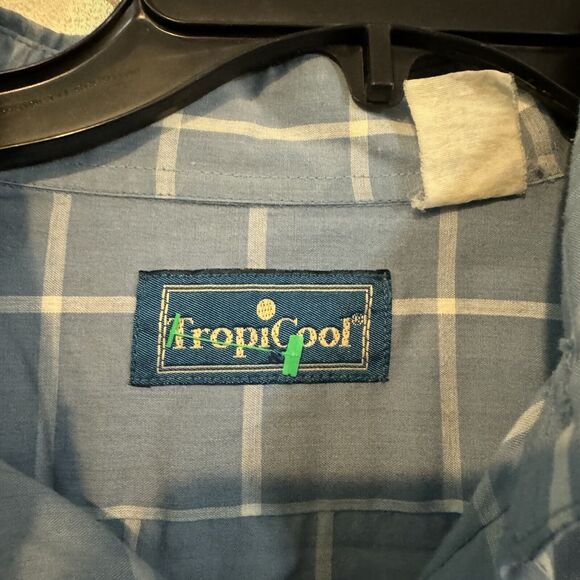 Tropicool Long Sleeve Blue Check XL Button Down Shirt Collared Pockets - Picture 3 of 6